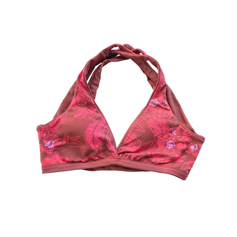 Maaji Reversible Floral Halter Bikini Top Swimwear Swim Suit Red Pink Size L